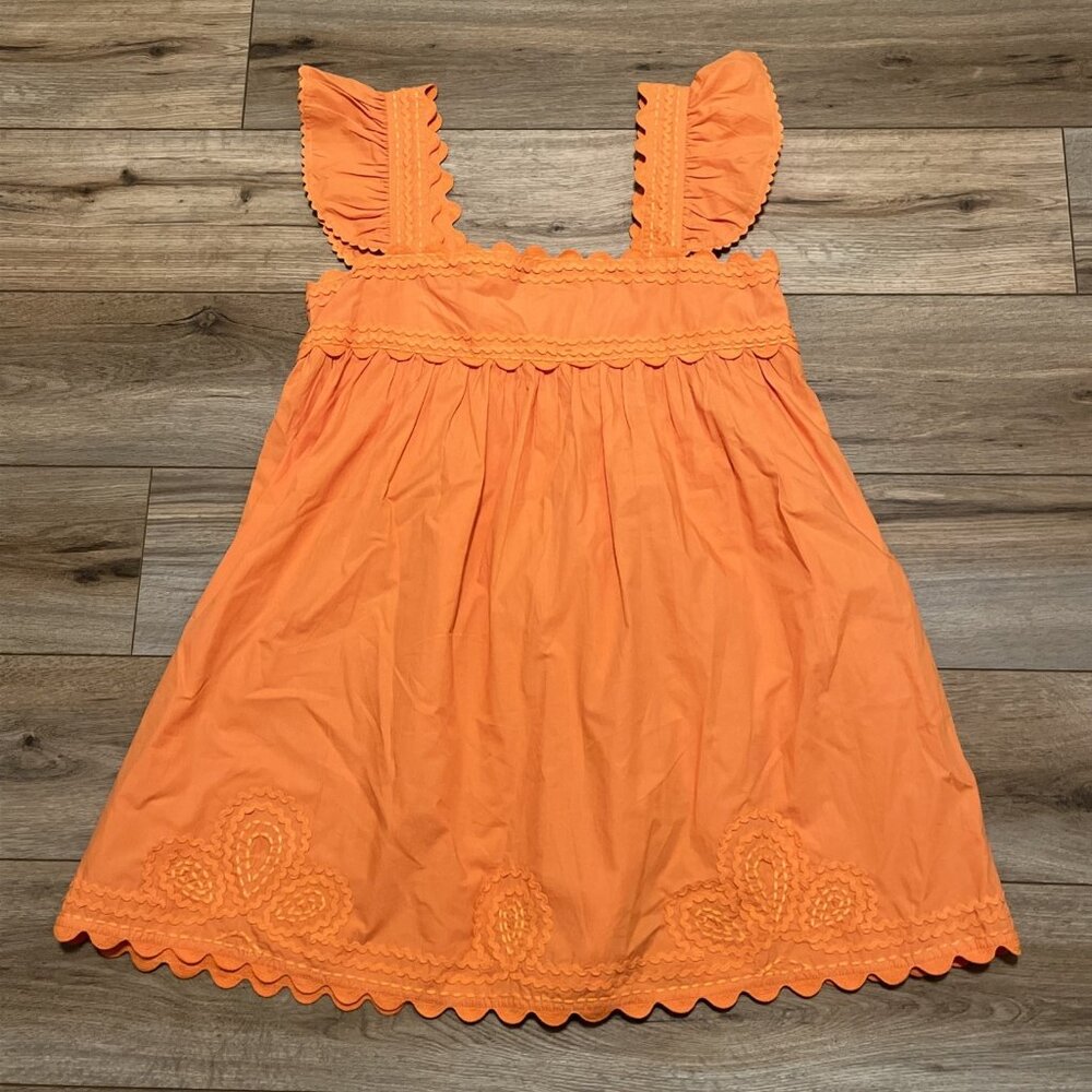Juliet Dunn London Cotton Poplin Mini Dress SZ 3 (US 8-10) Orange Scalloped